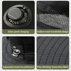 Solar Fan Hat, Wide Brim Sun Hat with Fan, 3 Speed Cooling Airflow for Fishing Camping Hiking Gardening Beach Travel