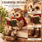 Reading Owl Figurine with Book, Owl Statue for Bookshelf Decor, 15x10x18 cm Reading owl figurine with book for bookshelf, desk, reading nook, shelf, and home decor; 15 x 10 x 18 cm, 240 g.