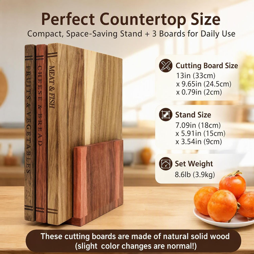 Book Cutting Board Set with Stand, Acacia Wood Boards That Look Like Books