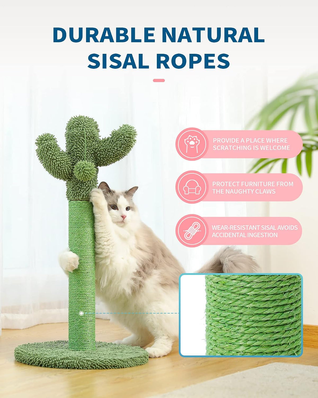 Made4Pets Cactus Cat Scratching Post, 25.6" with Plush Ball