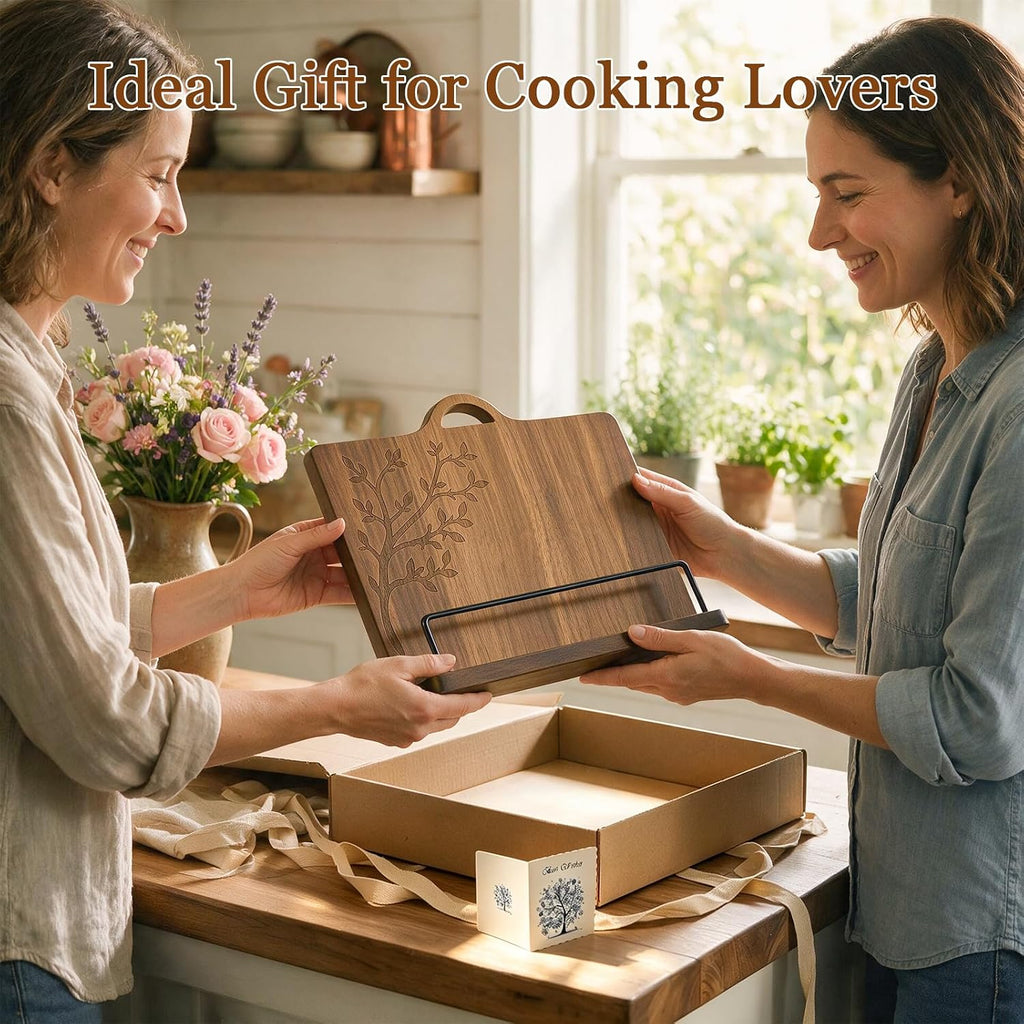 Acacia Wood Cookbook Stand for Kitchen Counter - Wooden Recipe Book Holder