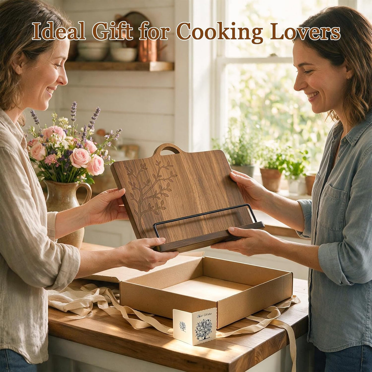Acacia Wood Cookbook Stand for Kitchen Counter - Wooden Recipe Book Holder