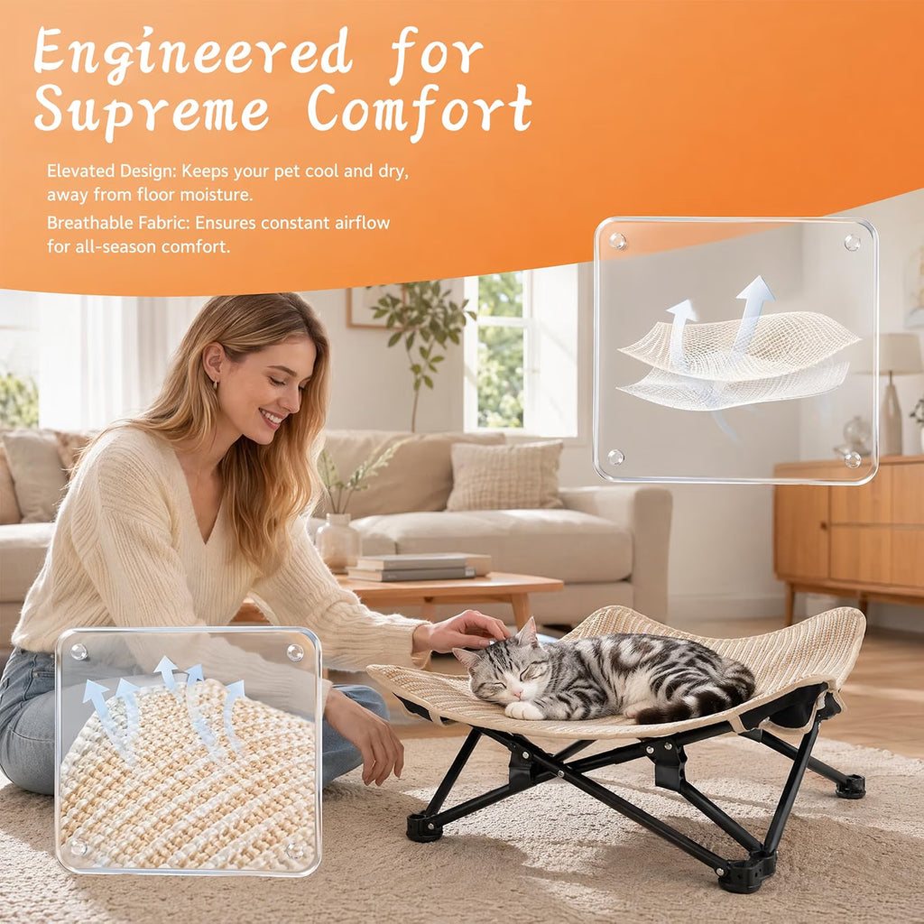 Elevated Cat Bed, Foldable Cat Hammock with Sisal Scratching Surface