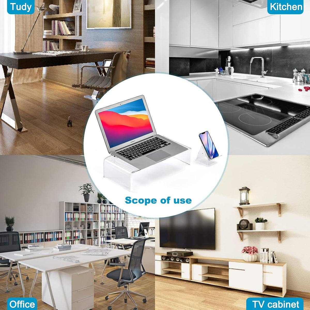 Acrylic Monitor Stand, Clear Laptop Riser with Phone Stand, 16 x 8 x 4 in
