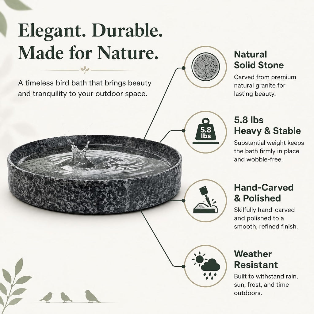 Stone Bird Bath Bowl, 10-Inch Heavy Duty Outdoor Bird Feeder