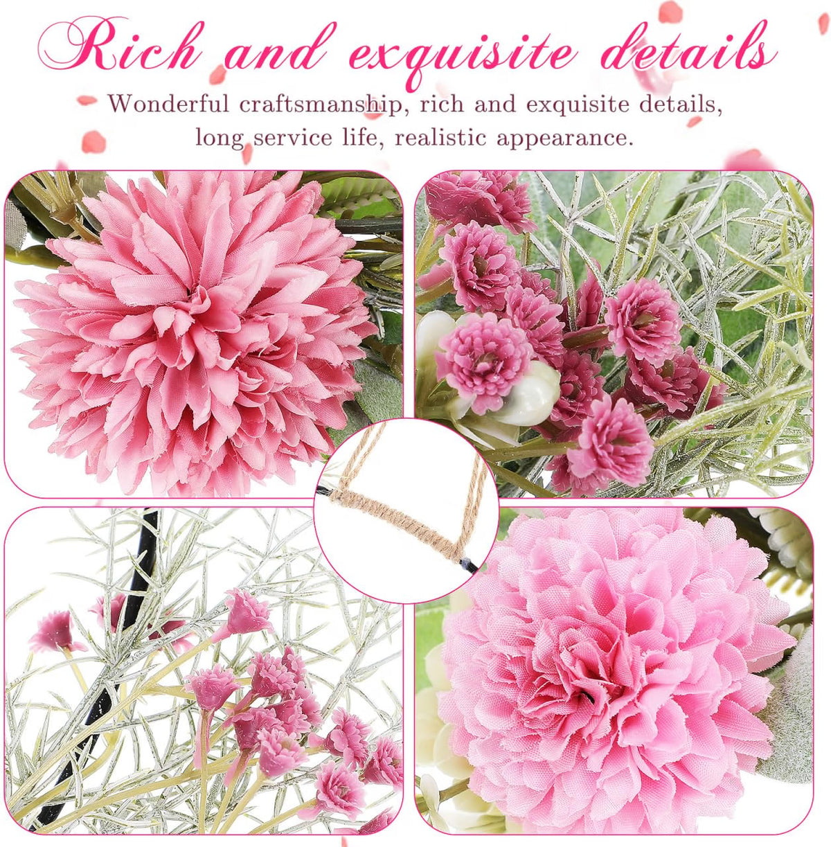Wedding Wreath Artificial Flower Wreath Faux Floral Hanging Decor for Front Door Window Porch Indoor Outdoor 16.53 X 12.59 X 1.96 in