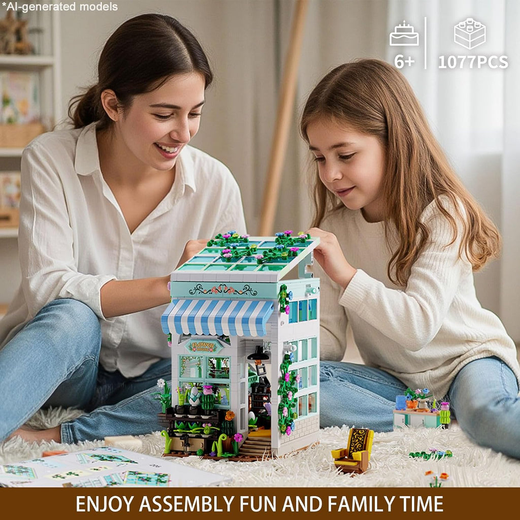 City Flower House Building Set with LED Lights for Adults Girls 8+