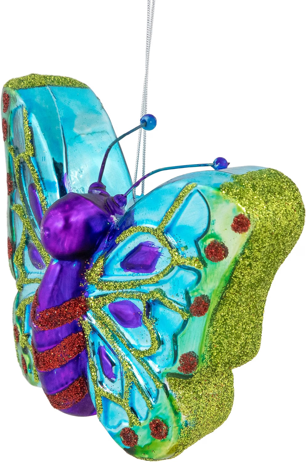 4.5" Blue and Pink Butterfly Glass Christmas Ornament