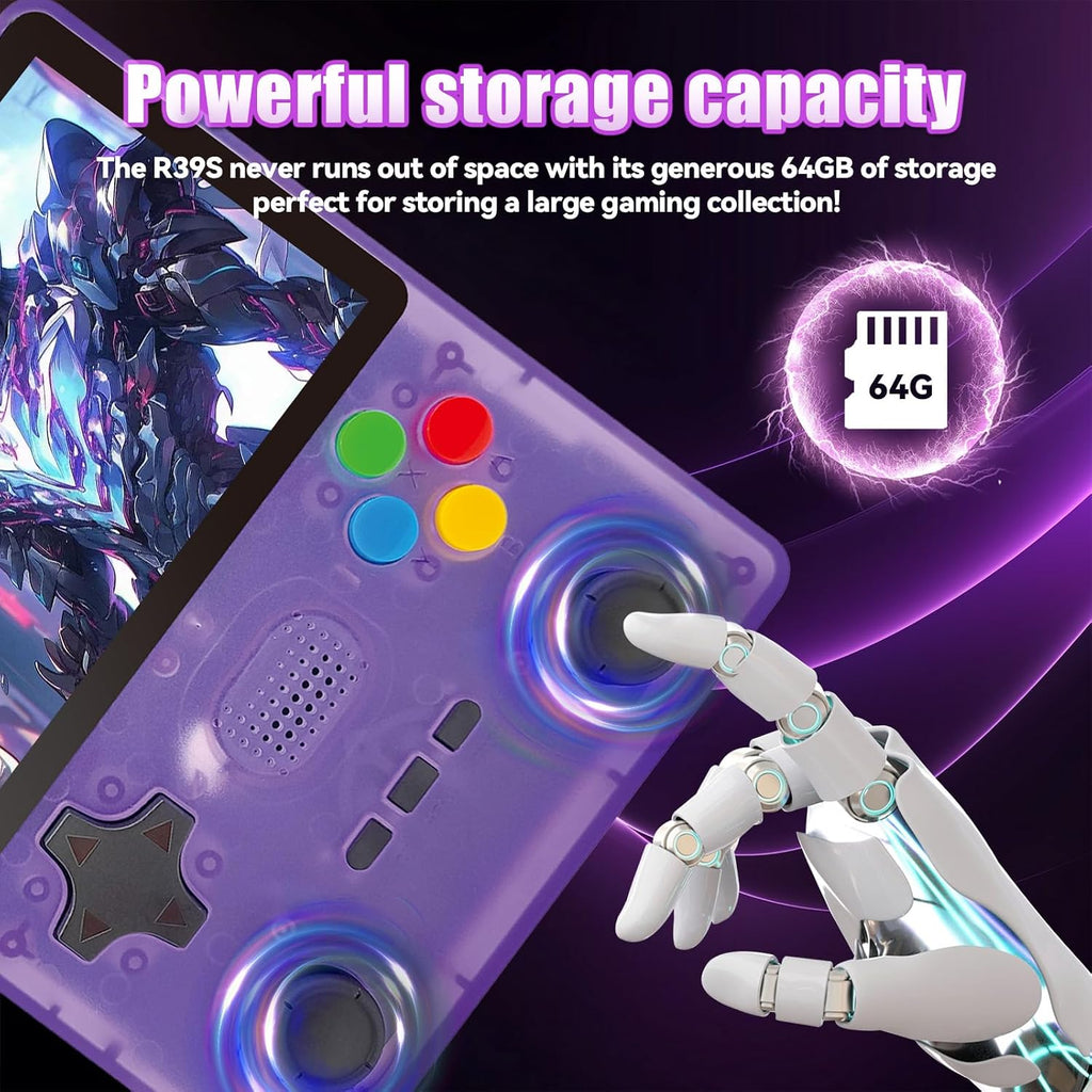 R39S Handheld Game Console, 4-Inch Portable Gaming Console with 20,000+ Classic Games,(Purple)