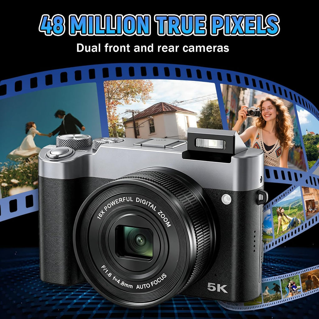 5K Digital Camera, Autofocus Point-and-Shoot Camera