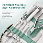 11-in-1 Professional Nail Care Kit, Stainless Steel Clippers with Leather Case