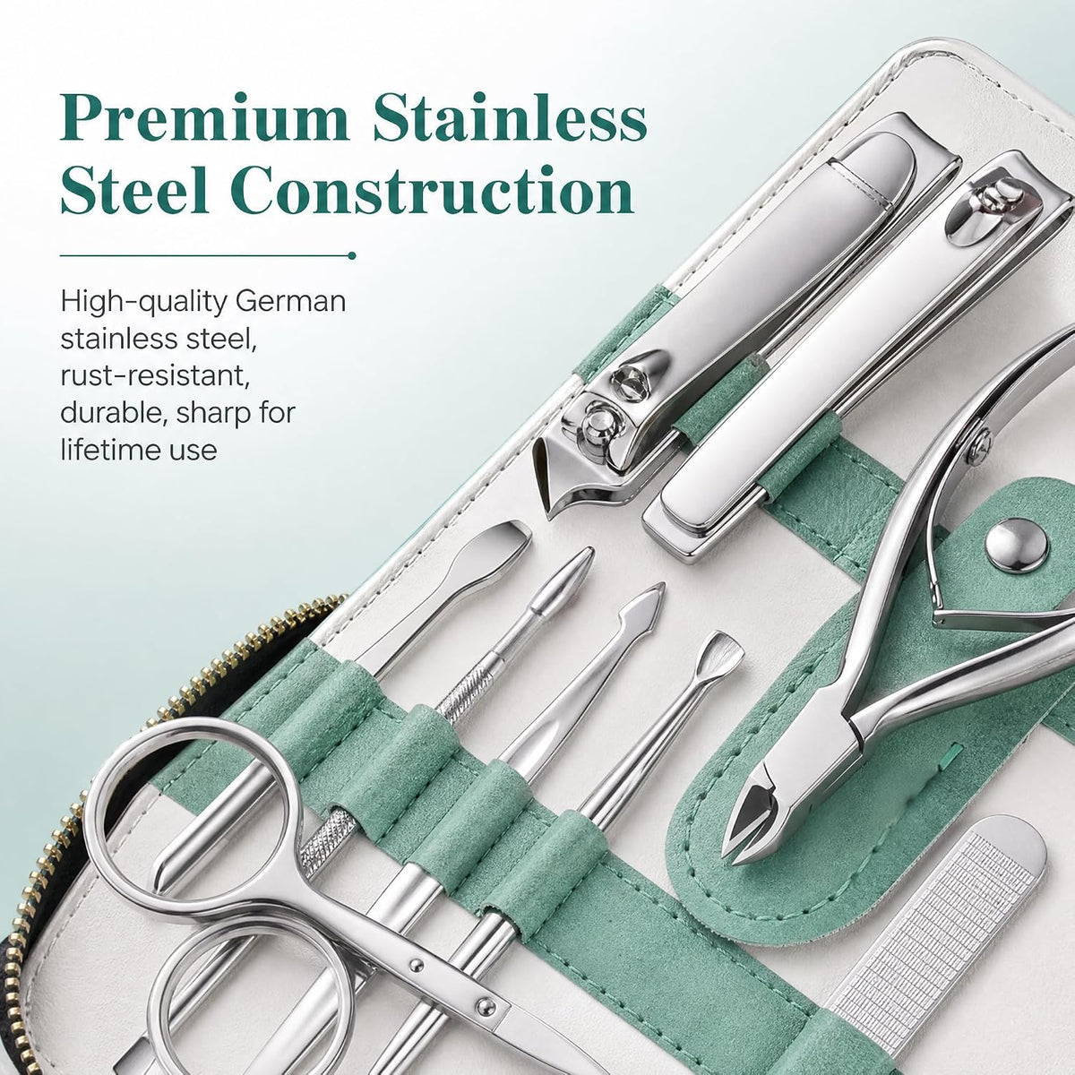 11-in-1 Professional Nail Care Kit, Stainless Steel Clippers with Leather Case