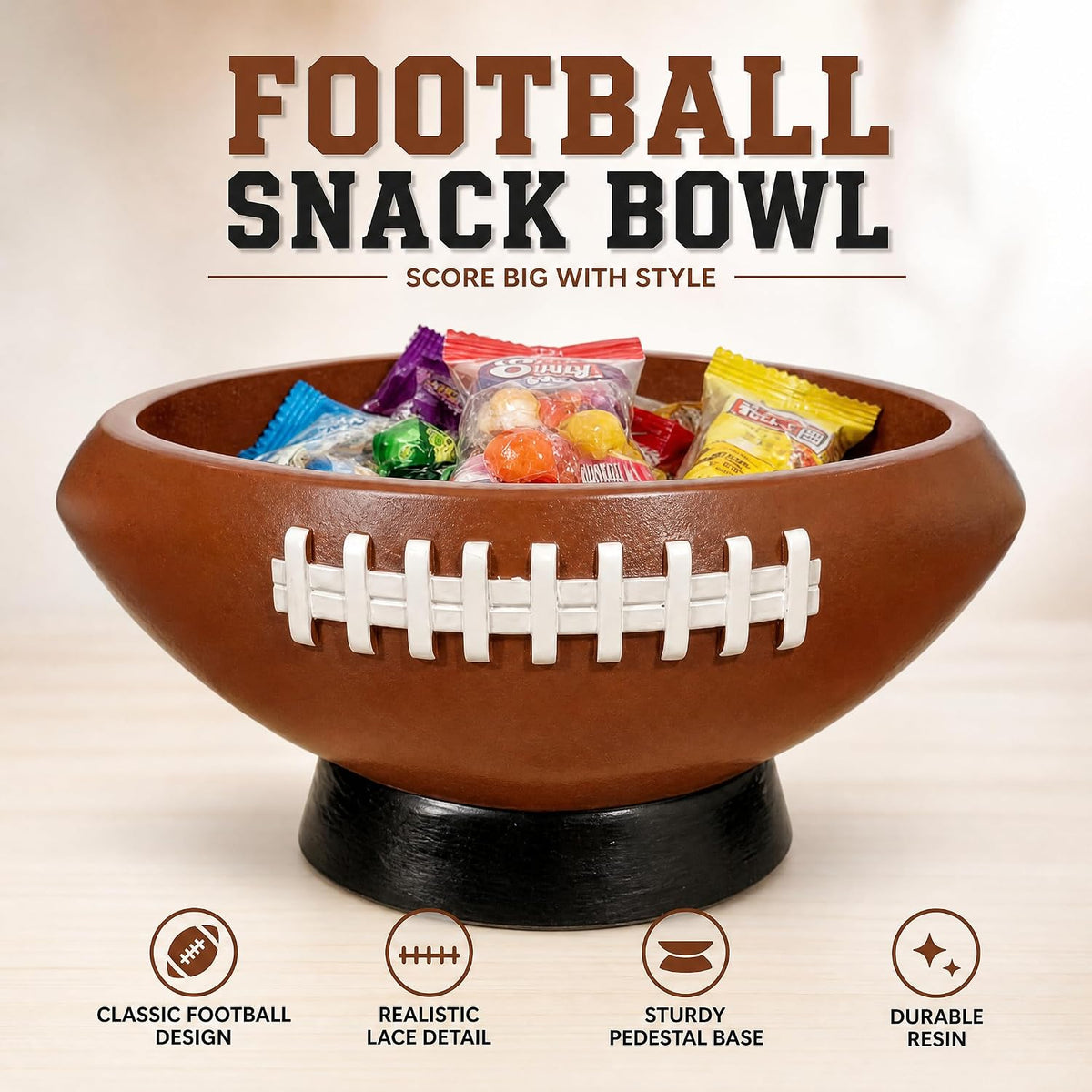 Football Bowl Serving Tray, 7.9 x 5.5 x 3.62 Inches, Reusable Resin Snack Bowl