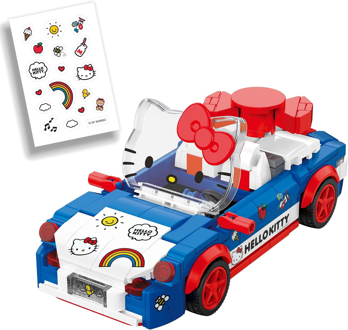 Sanrio Hello Kitty Convertible Car Building Set, 294-Piece Multicolor Brick Kit