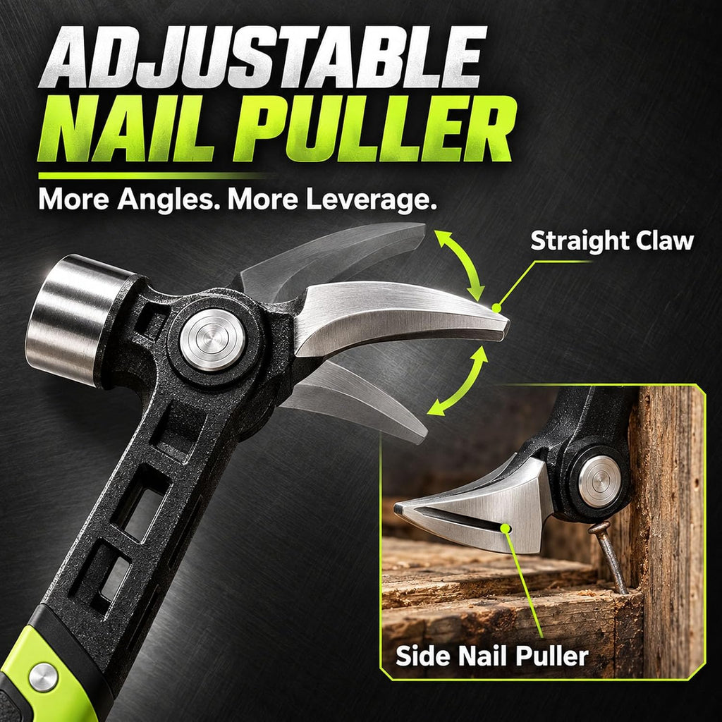 Adjustable Nail Puller Hammer with Magnetic Nail Holder