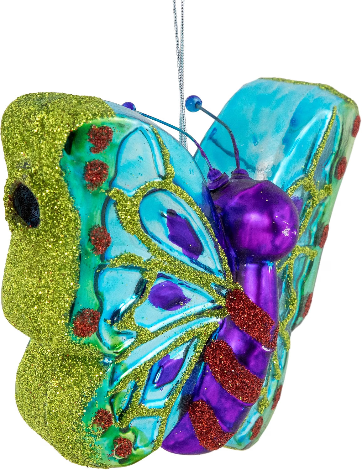 4.5" Blue and Pink Butterfly Glass Christmas Ornament