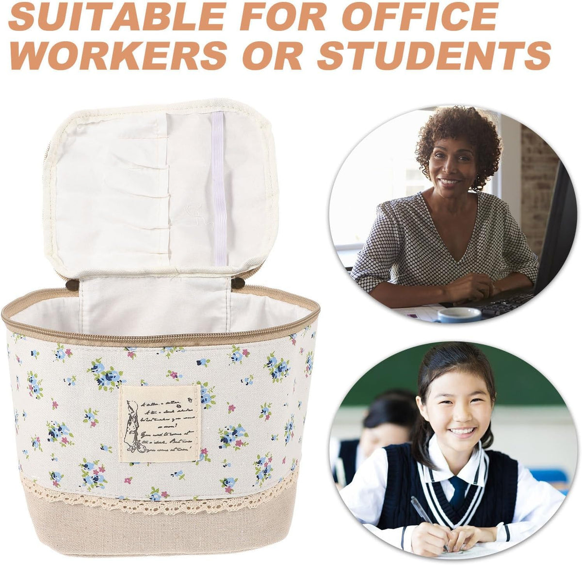 Makeup Bag Foldable Organizer Portable Cotton Linen Large Capacity Fabric and EVA Build, Lightweight Multifunction Use, Indoors or Outdoors, for Office Workers and Students