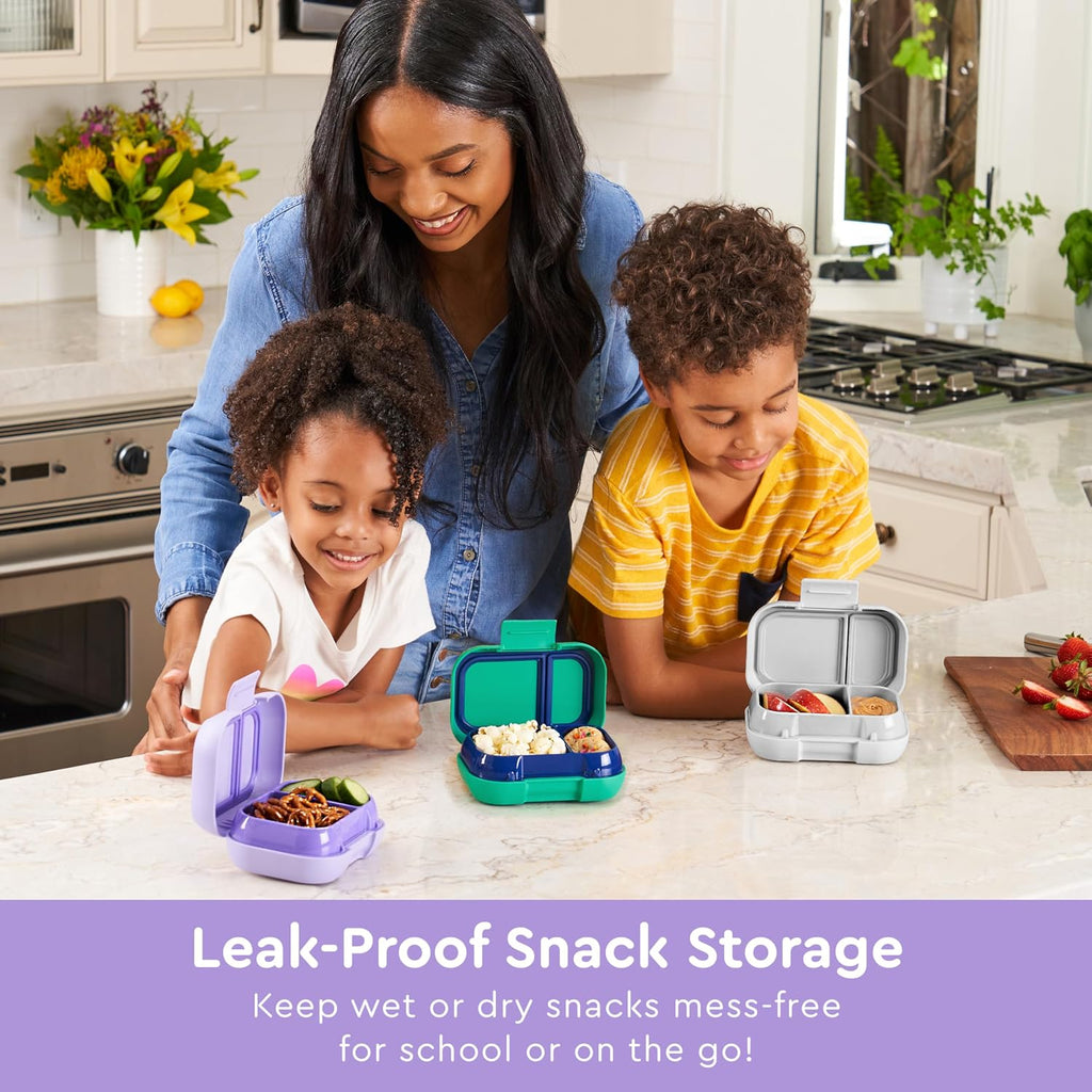 Pop Lunch Box (Periwinkle/Pink) Set With Kids Bento-Style Snack Box (Purple)