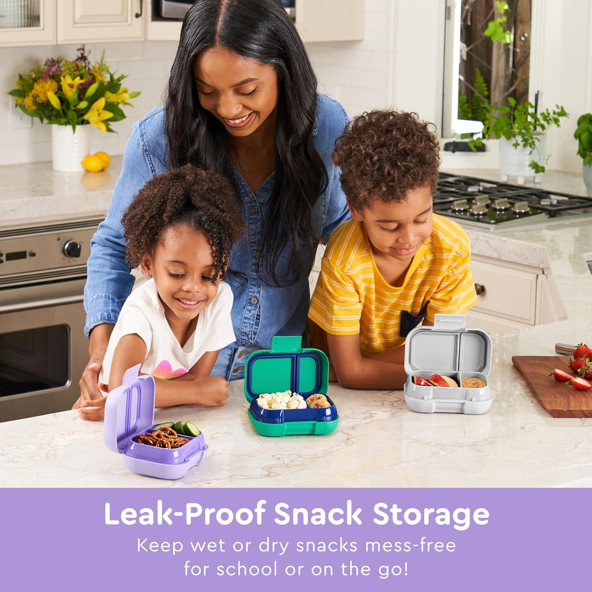 Pop Lunch Box (Periwinkle/Pink) Set With Kids Bento-Style Snack Box (Purple)
