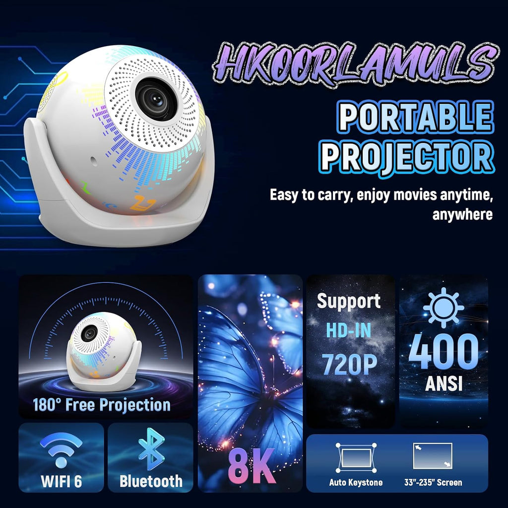 U6 5-in-1 Mini Projector, Karaoke & Gaming Projector with Bluetooth, Mic & Voice Remote