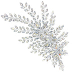Bridal Crystal Hair Band, Silver Floral Leaf Wedding Headband with Ribbon & Adjustable Metal Band