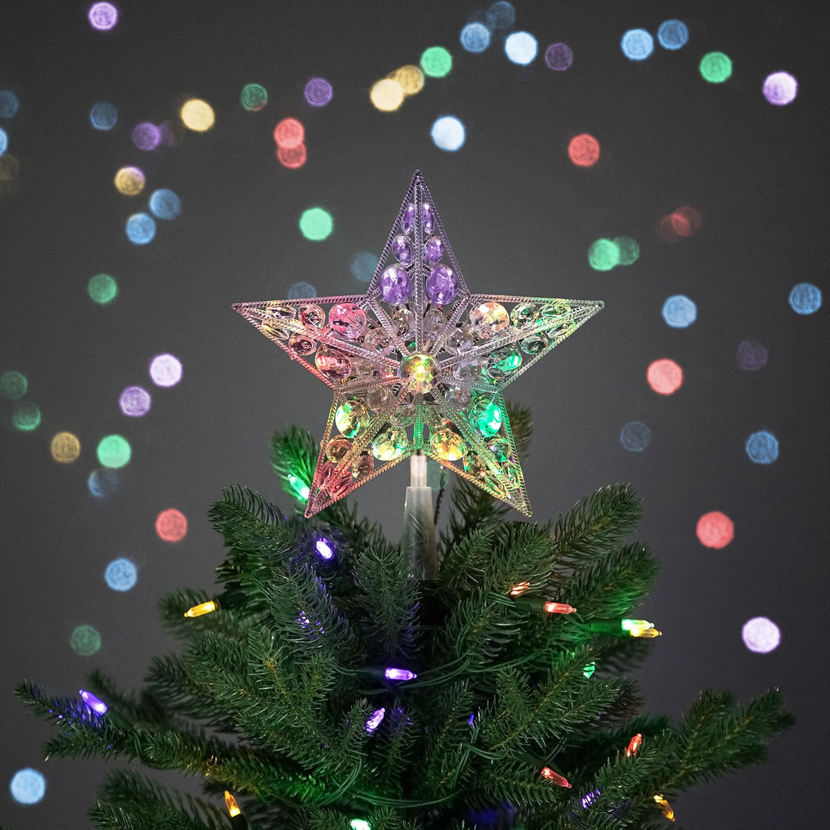 LED Lighted Color Changing Jeweled Star Christmas Tree Topper - 9.5"