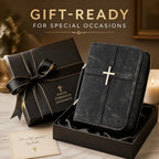 Vegan Leather Bible Cover for Men Women, Black Bible Case with Zipper Handle