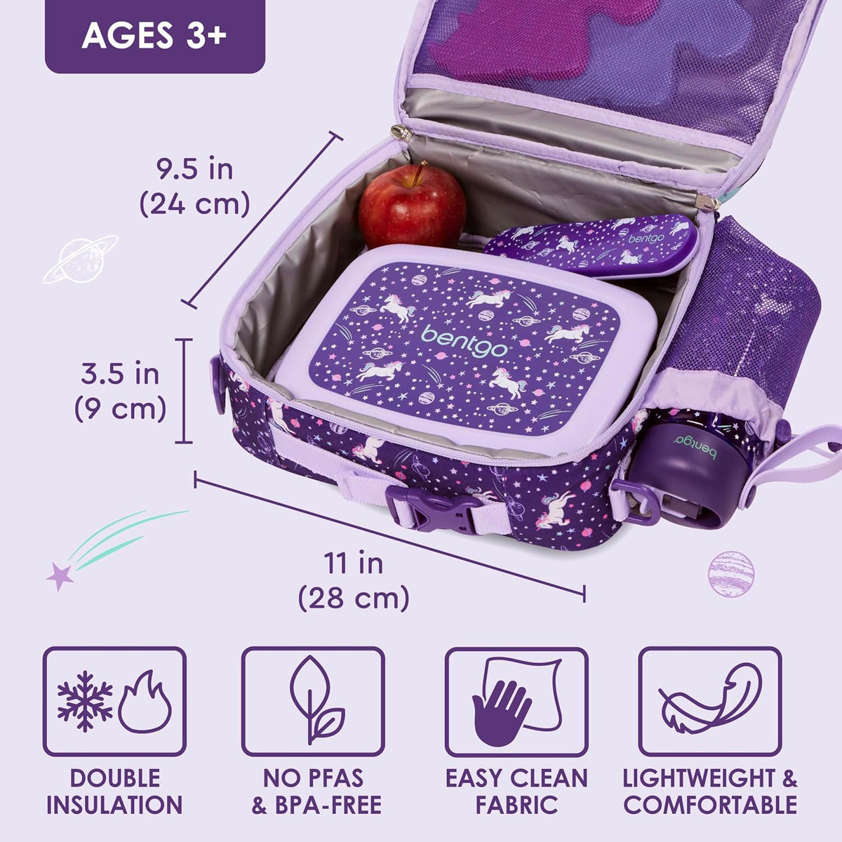 Kids Insulated Lunch Bag and Stainless Steel Lunch Box Set (Unicorn)