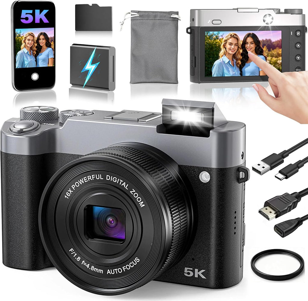 5K Digital Camera, Autofocus Point-and-Shoot Camera