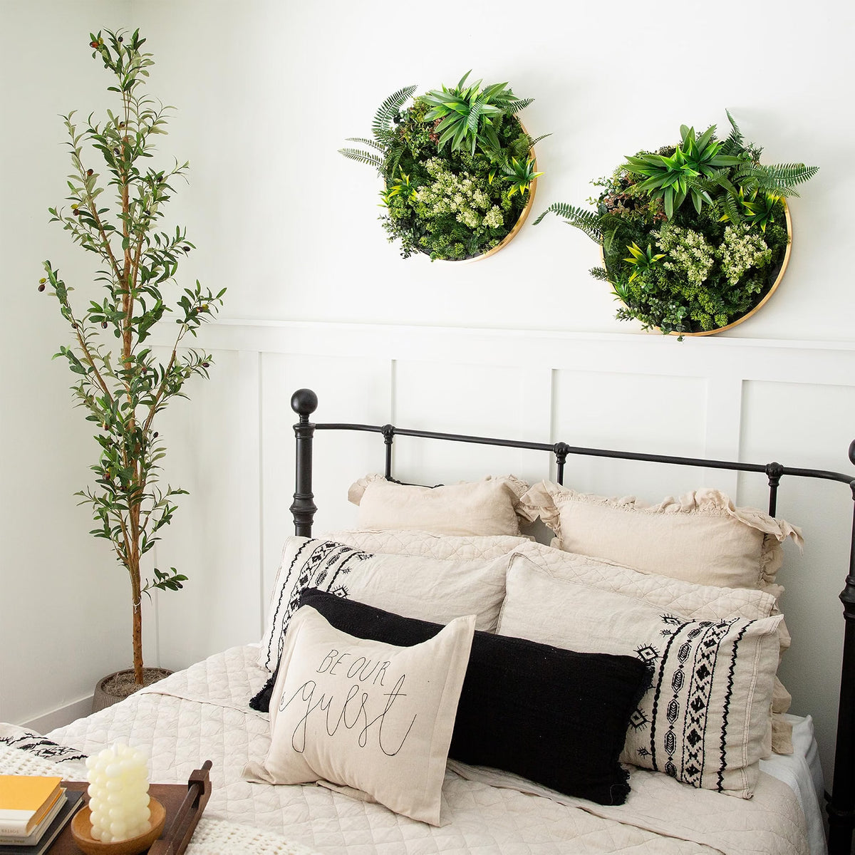 20in Queensland Rainforest Artificial Living Wall Panel - UV Resistant, Gold Aluminum Frame, Indoor/Outdoor Greenery Wall Art for Homes,...