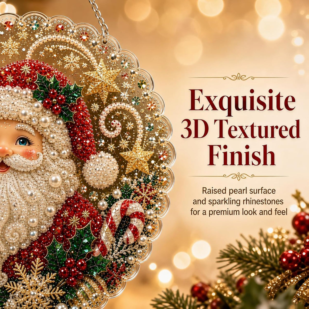 Pearl Diamond Art Kit 3D Beads Suncatcher Window Wall Decor (#A 8in) Enjoy A Creative Holiday Activity With A Christmas Craft Kit For Wall, Window And Seasonal Decoration