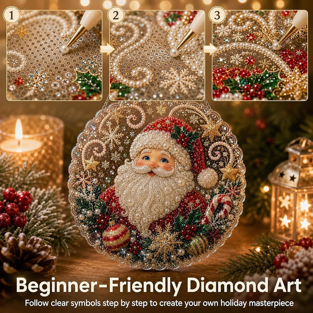 Pearl Diamond Art Kit 3D Beads Suncatcher Window Wall Decor (#A 8in) Enjoy A Creative Holiday Activity With A Christmas Craft Kit For Wall, Window And Seasonal Decoration