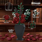Midnight Flower Bouquet Building Set, Gothic Blood Rose with Coffin Vase, 596 Pieces