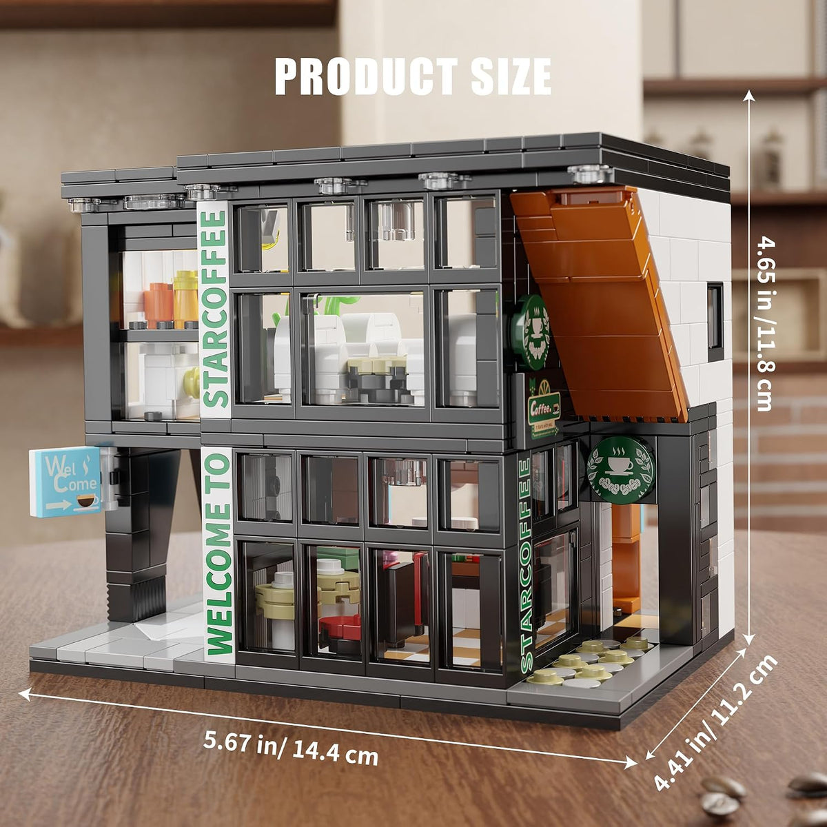 City Coffee Shop Building Block Set, 581PCS Architecture Model with Lights