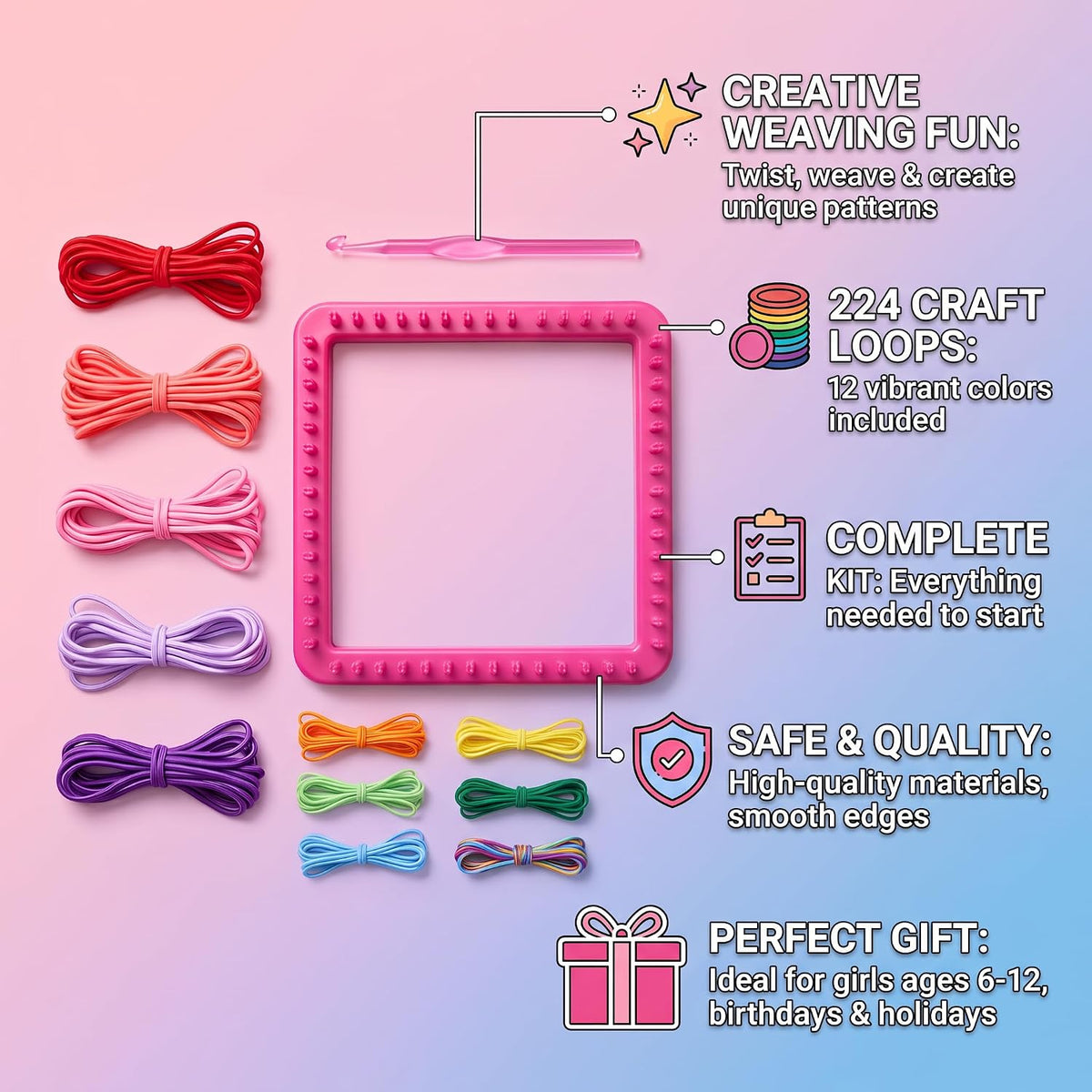 Weaving Loom Kit, DIY Potholder Knitting Kit with 192 Craft Loops for Beginners