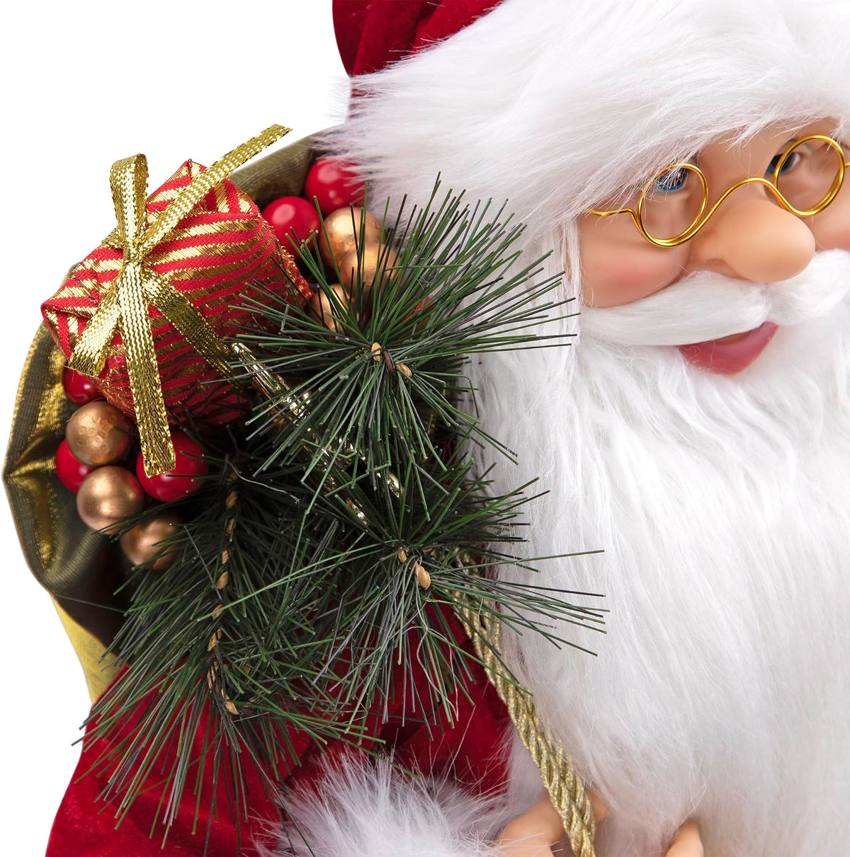 24" Red Holly Berry Standing Santa Claus with Presents and Gift Bag Christmas Figurine
