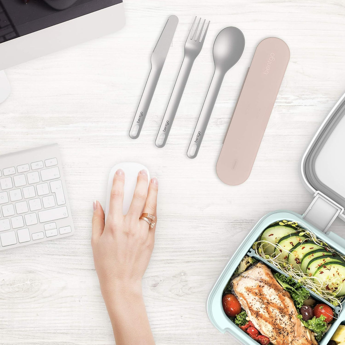 Bentgo Stainless Steel Food Canister & Utensils Set, Rose Gold