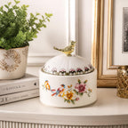 Ceramic Sugar Bowl with Lid, Floral Bird Vintage Kitchen Storage Canister
