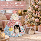 Christmas Tree Cat Bed Cave with Felt and Gauze，Pink