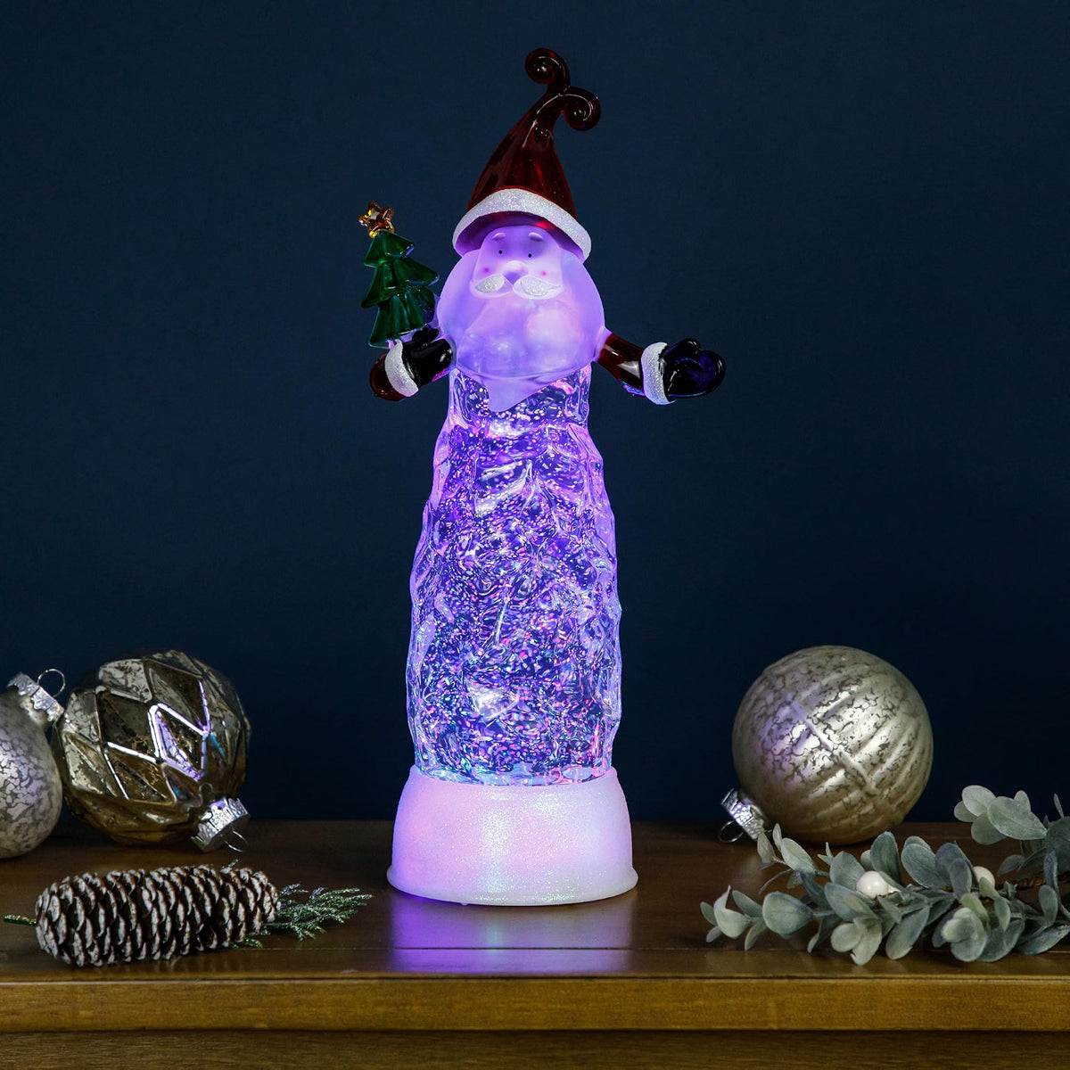 LED Lighted Santa Acrylic Christmas Snow Globe - 12"