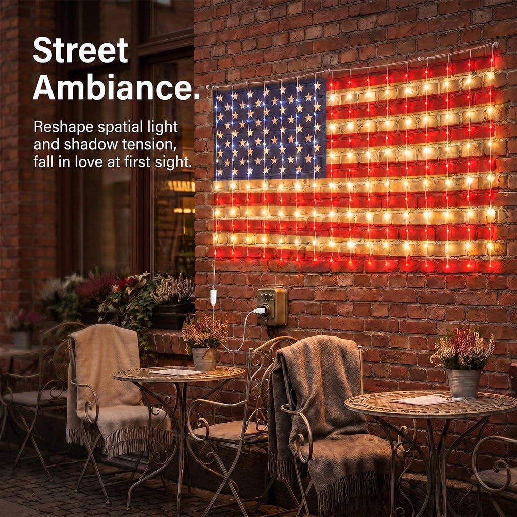 American Flag Lights 5.9x4.3FT Outdoor LED Net Light Decorations for Patio