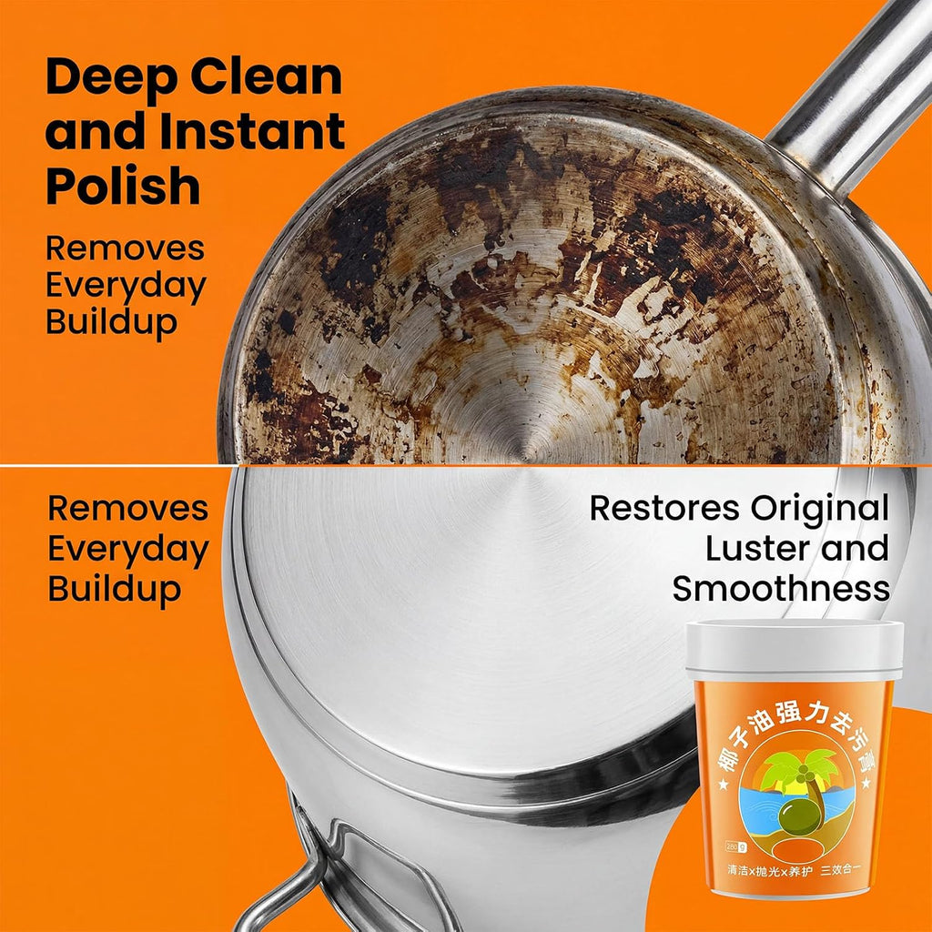 Coconut Oil Cleaning Paste, All Purpose Coconut Oil Cleaning Paste with Sponge for Kitchen, Stainless Steel, Wood Furniture and Leather (1pcs)