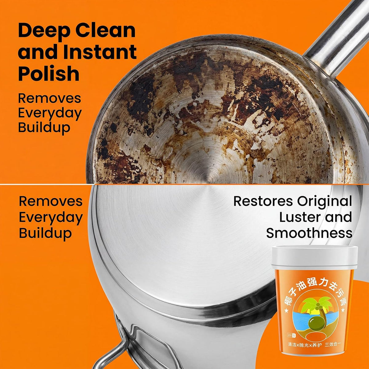Coconut Oil Cleaning Paste, All Purpose Coconut Oil Cleaning Paste with Sponge for Kitchen, Stainless Steel, Wood Furniture and Leather (1pcs)