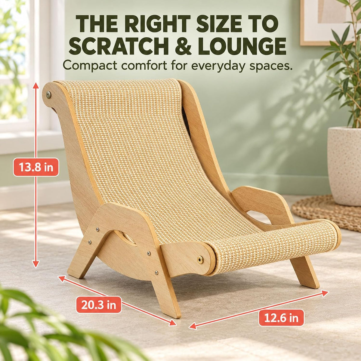 Cat Scratch Lounger Chair Bed, Natural Wooden Sisal Scratching Board，1PC