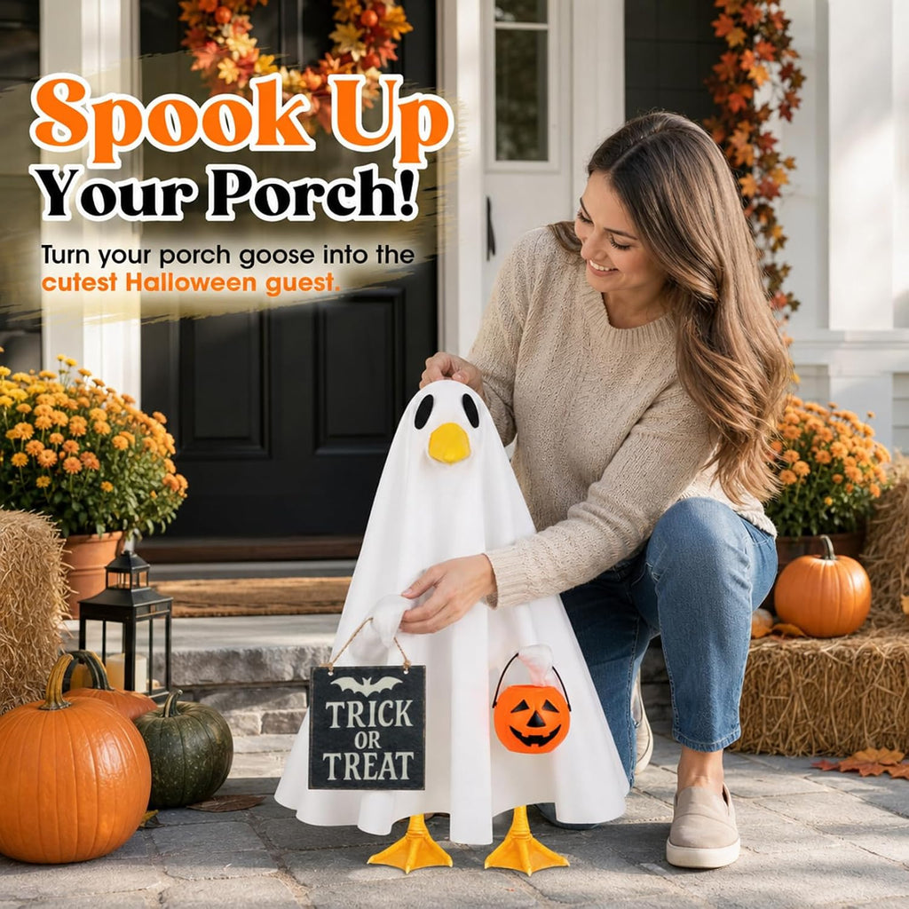 Porch Goose Ghost Costume, Funny Halloween Outfit for Lawn Statue