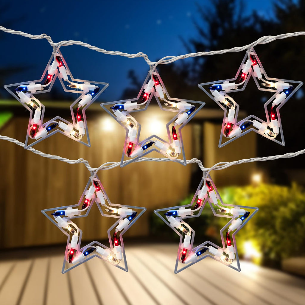 Patriotic Stars Patio Light Set - 5.25ft - White Wire - 5ct