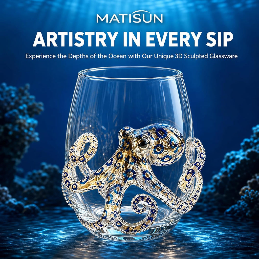 Blue Ringed Octopus Glassware, 3D Octopus Stemless Wine Glass, Marine Animal Drinkware For Coastal Home Bar Decor (1)