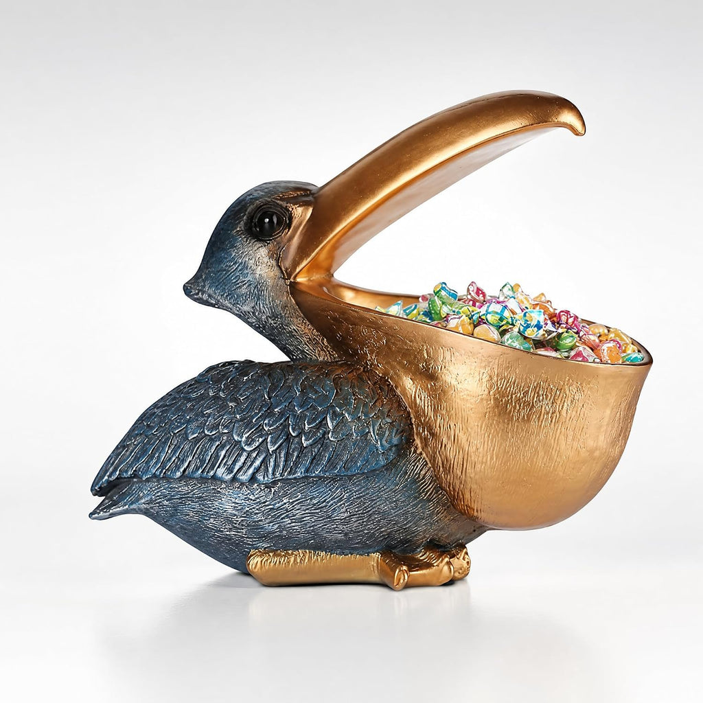 Pelican Candy Dish Statue with Key Holder Bowl, Cute Resin Bird Decor