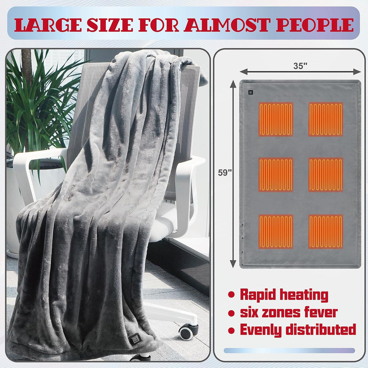 Cordless Wearable Heated Blanket, USB Electric Throw Shawl with Power Bank