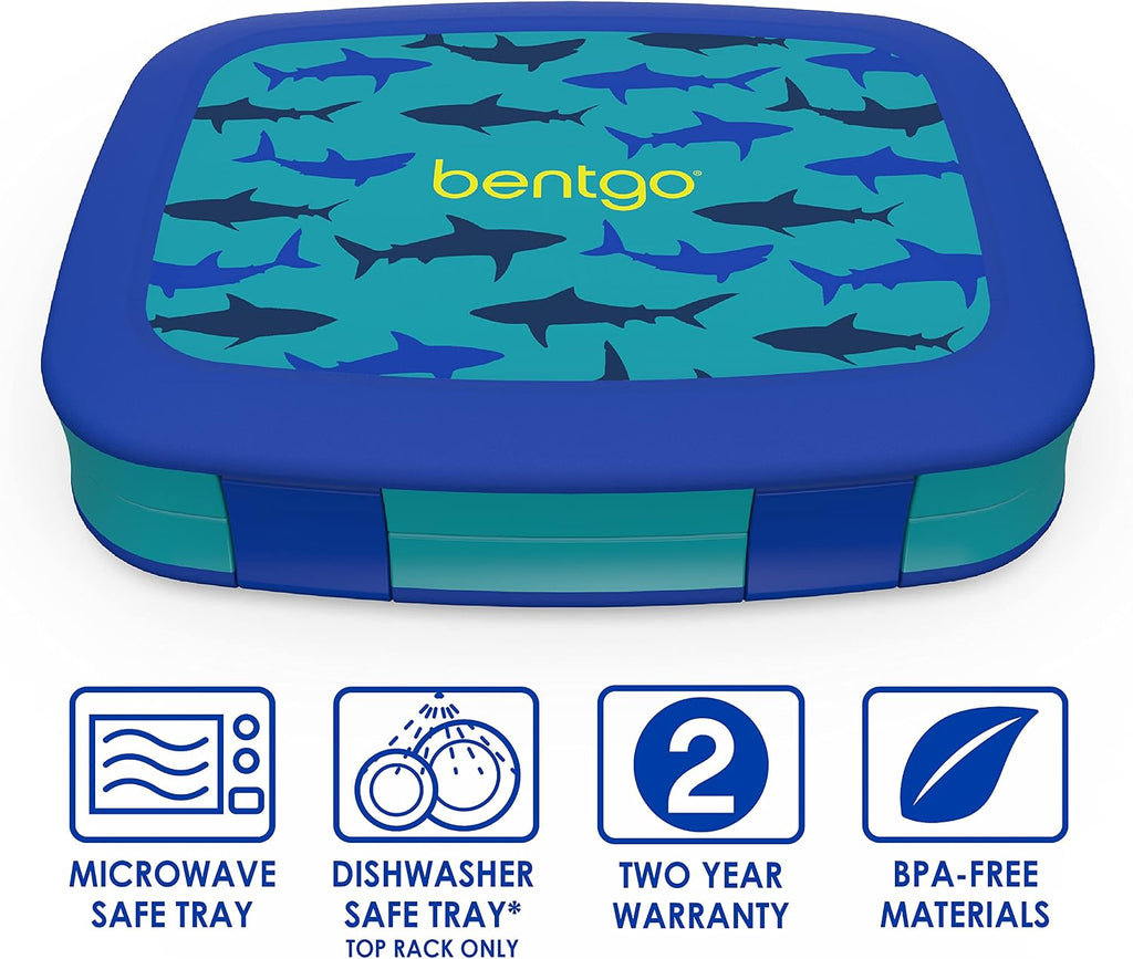 Prints Insulated Lunch Bag Set With Kids Bento-Style Lunch Box (Shark)